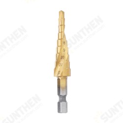 HSS 4-12mm Spiral Grooved Step Drill Bit Titanium Coated Step Cone Drill Bit