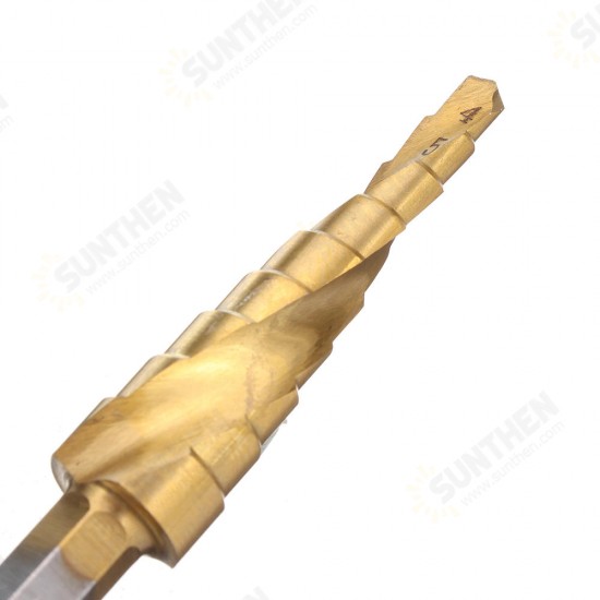 HSS 4-12mm Spiral Grooved Step Drill Bit Titanium Coated Step Cone Drill Bit