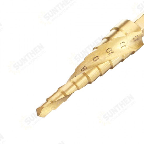 HSS 4-12mm Spiral Grooved Step Drill Bit Titanium Coated Step Cone Drill Bit