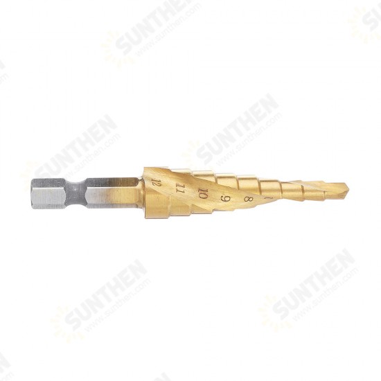 HSS 4-12mm Spiral Grooved Step Drill Bit Titanium Coated Step Cone Drill Bit