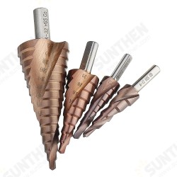 HSS-Co M35 Cobalt Step Drill Bit Triangle Shank 4-12/4-20/4-32mm Spiral Flute Step Drill HSS-Co M35 Cobalt Step Drill Bit Triangle Shank 4-12/4-20/4-32mm Spiral Flute Step Drill