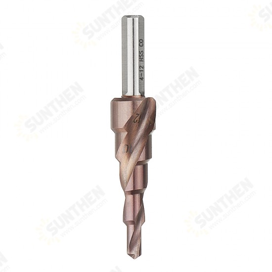 HSS-Co M35 Cobalt Step Drill Bit Triangle Shank 4-12/4-20/4-32mm Spiral Flute Step Drill HSS-Co M35 Cobalt Step Drill Bit Triangle Shank 4-12/4-20/4-32mm Spiral Flute Step Drill