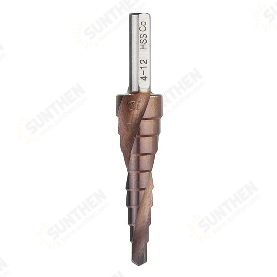 HSS-Co M35 Cobalt Step Drill Bit Triangle Shank 4-12/4-20/4-32mm Spiral Flute Step Drill HSS-Co M35 Cobalt Step Drill Bit Triangle Shank 4-12/4-20/4-32mm Spiral Flute Step Drill