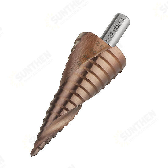 HSS-Co M35 Cobalt Step Drill Bit Triangle Shank 4-12/4-20/4-32mm Spiral Flute Step Drill HSS-Co M35 Cobalt Step Drill Bit Triangle Shank 4-12/4-20/4-32mm Spiral Flute Step Drill