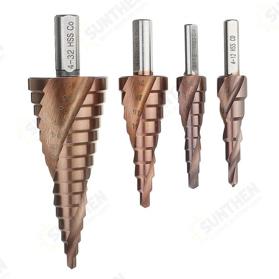 HSS-Co M35 Cobalt Step Drill Bit Triangle Shank 4-12/4-20/4-32mm Spiral Flute Step Drill HSS-Co M35 Cobalt Step Drill Bit Triangle Shank 4-12/4-20/4-32mm Spiral Flute Step Drill