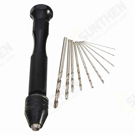 Mini Aluminum Hand Drill with Keyless Chuck and 10pcs Twist Drills Rotary Tool