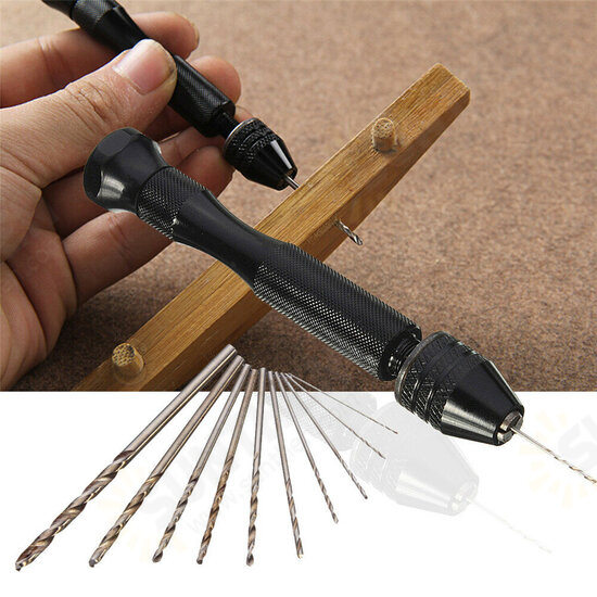 Mini Aluminum Hand Drill with Keyless Chuck and 10pcs Twist Drills Rotary Tool