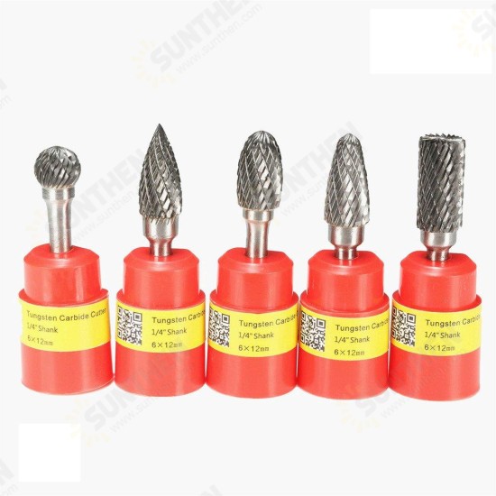 RB13 5pcs 12mm Head Tungsten Carbide Rotary File Burr Die 6mm Shank for Rotary Drill