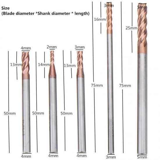 HRC55 1-5mm AlTiN Tungsten Carbide 4 Flute End Milling Cutter CNC Tool