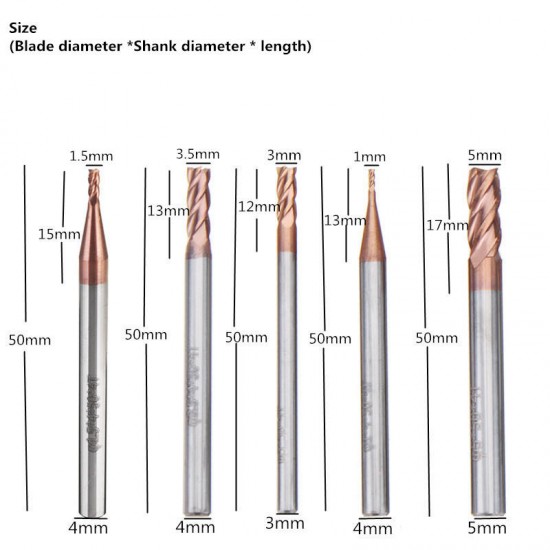 HRC55 1-5mm AlTiN Tungsten Carbide 4 Flute End Milling Cutter CNC Tool