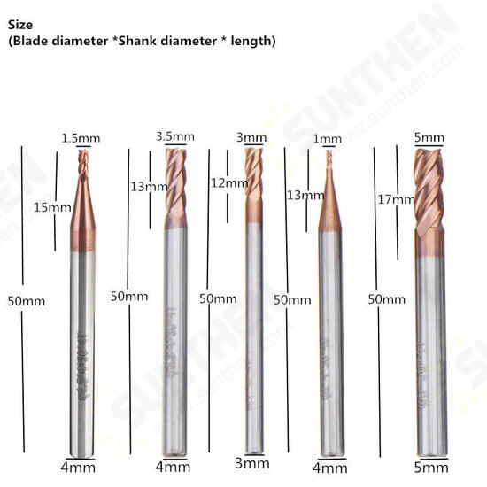 HRC55 1-5mm AlTiN Tungsten Carbide 4 Flute End Milling Cutter CNC Tool HRC55 1-5mm AlTiN Tungsten Carbide 4 Flute End Milling Cutter CNC Tool