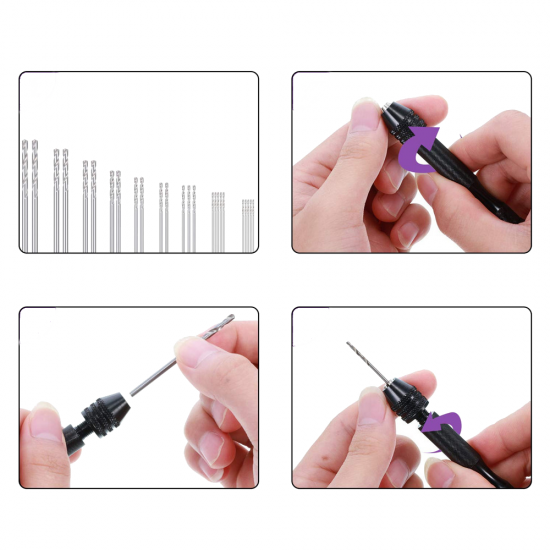 Hand Drill with 25pcs Twist Drill Bits and 10pcs 0.3-1.2mm PCB Drill 40pcs Claw Nails Handle Clamp for Craft CarvingDIY