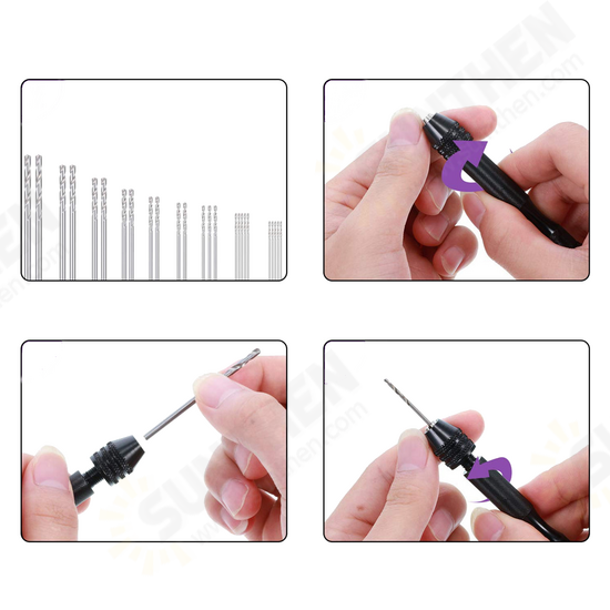 Hand Drill with 25pcs Twist Drill Bits and 10pcs 0.3-1.2mm PCB Drill 40pcs Claw Nails Handle Clamp for Craft CarvingDIY