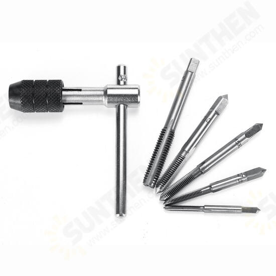 M3-M8 Tap Drill Set T Handle Ratchet Tap Wrench Machinist Tool With Screw Tap Hand