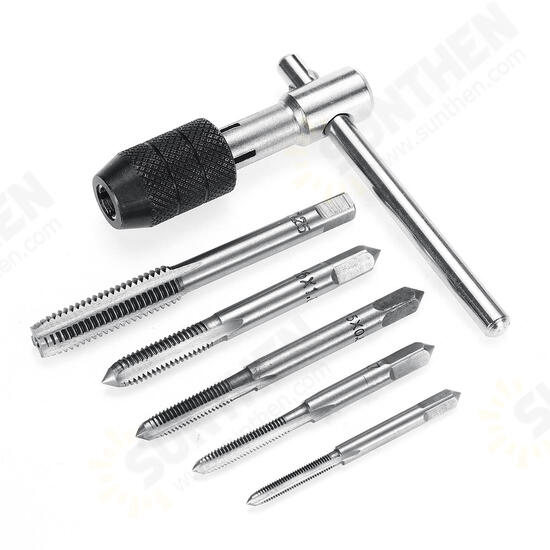 M3-M8 Tap Drill Set T Handle Ratchet Tap Wrench Machinist Tool With Screw Tap Hand