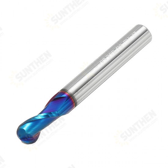 R0.5-R3 2 Flutes Tungsten Carbide End Mill HRC65 NACO Coated Ball Nose Milling Cutter