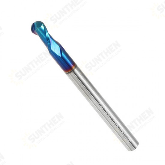 R0.5-R3 2 Flutes Tungsten Carbide End Mill HRC65 NACO Coated Ball Nose Milling Cutter