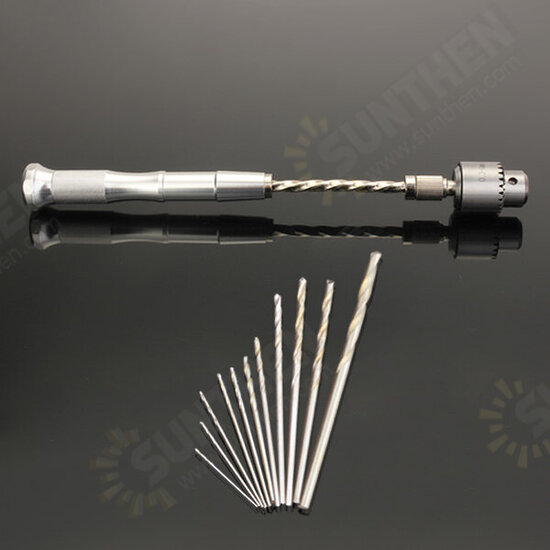 Semi-automatic Mini Hand Drill with 10 Twist Drills Chuck Clamping 0.3-4.0mm Reamer Pinhole Hand Drill