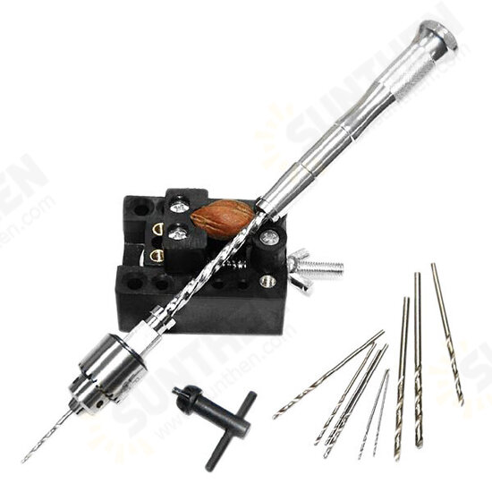 Semi-automatic Mini Hand Drill with 10 Twist Drills Chuck Clamping 0.3-4.0mm Reamer Pinhole Hand Drill