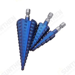 Upgrade 3Pcs 1/4 Inch Hex Shank Blue Nano Coated Step Drill Bit Set 4-12/4-12/4-32mm Upgrade 3Pcs 1/4 Inch Hex Shank Blue Nano Coated Step Drill Bit Set 4-12/4-12/4-32mm
