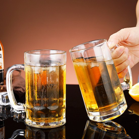 Glasses Mug Large Capacity Thick Mug Glass Crystal Glass Cup Transparent With Handle for Club Bar Party Home