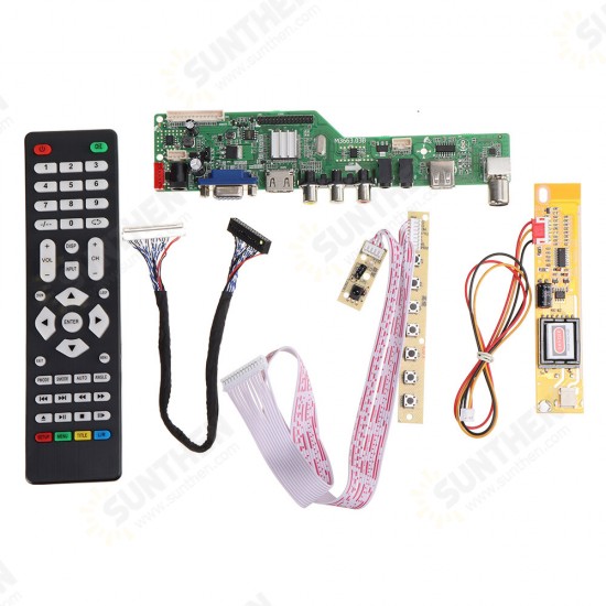 Digital Signal M3663.03B DVB-T2 Universal LCD TV Controller Driver Board TV/PC/VGA/HDMI/USB+7 Key Button+2ch 6bit 30pins LVDS Cable+1 Lamp Inverter