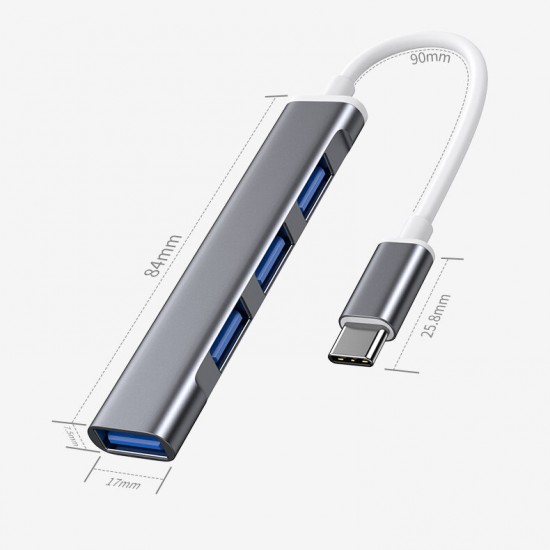 4 in 1 Aluminum Alloy Type-C/ USB Hub Docking Station Adapter with USB3.0+USB2.0*3