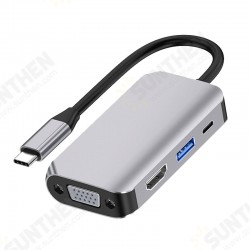 4 in 1 Type-C Hub Docking Station Adapter with USB 3.0 / PD Fast Charger / HDMI / VGA for MacBook Smartphone Televisions Projectors 4 in 1 Type-C Hub Docking Station Adapter with USB 3.0 / PD Fast Charger / HDMI / VGA for MacBook Smartphone Televisions Projectors