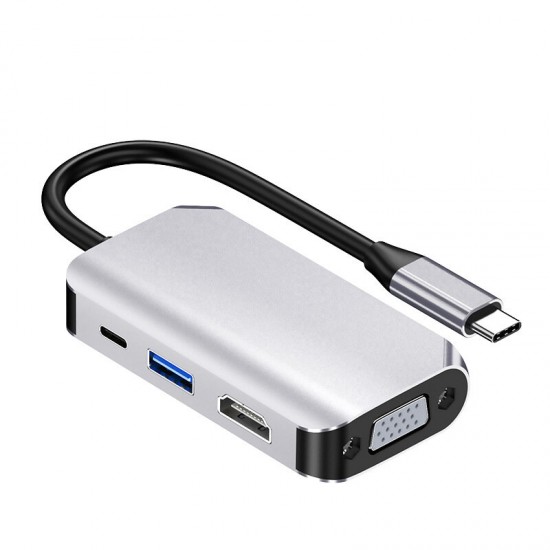 4 in 1 Type-C Hub Docking Station Adapter with USB 3.0 / PD Fast Charger / HDMI / VGA for MacBook Smartphone Televisions Projectors