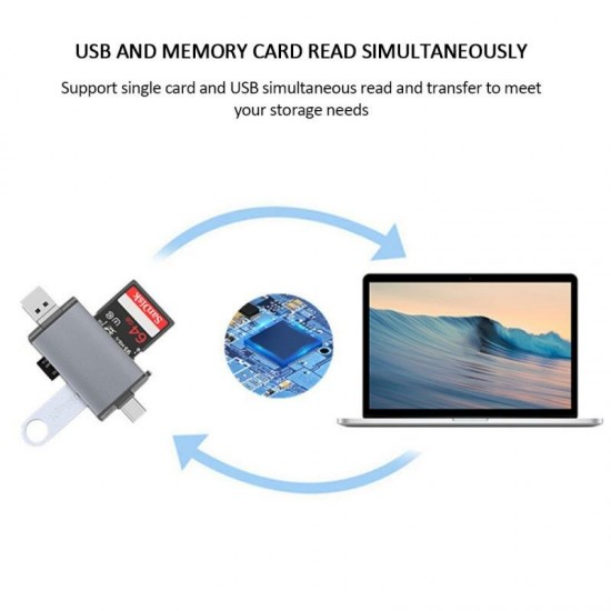 6 in 1 Multifunction Card Reader USB 3.0 10Gbps High-speed Type-C / Micro-USB / SD / TF Aluminium Alloy Card Reader OTG Hub Adapter for Smart Phone Laptop