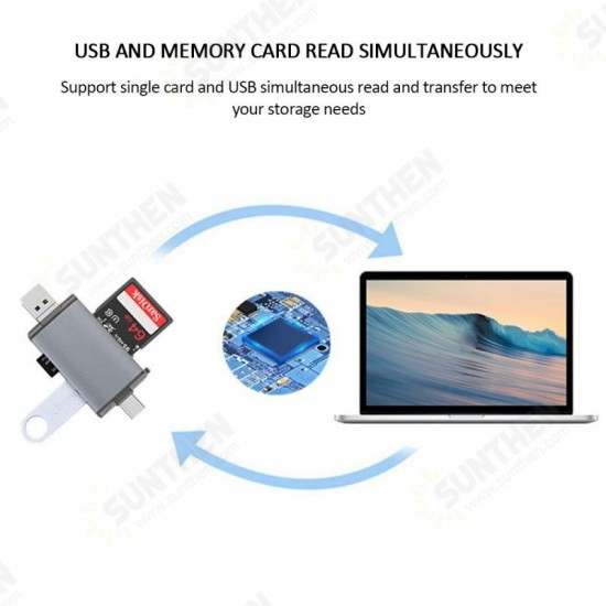 6 in 1 Multifunction Card Reader USB 3.0 10Gbps High-speed Type-C / Micro-USB / SD / TF Aluminium Alloy Card Reader OTG Hub Adapter for Smart Phone Laptop