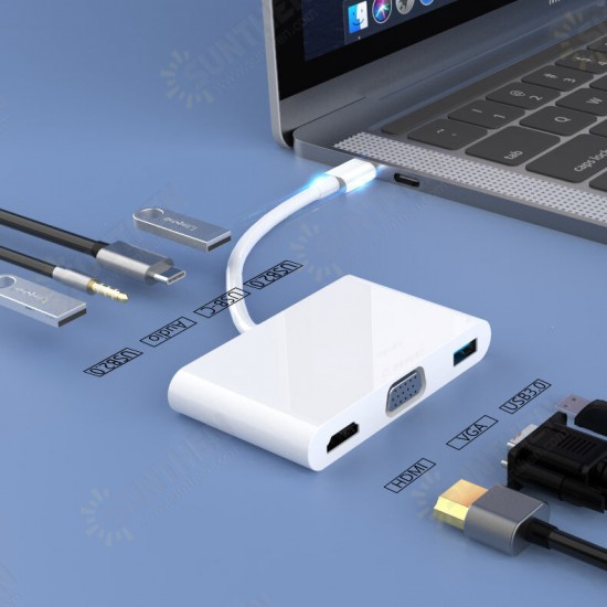 Multifunctional Type-C Hub Docking Station Adapter with SD/ TF Card Reader+USB3.0+HDMI+3.5mm Audio+VGA+PD Fast Charging