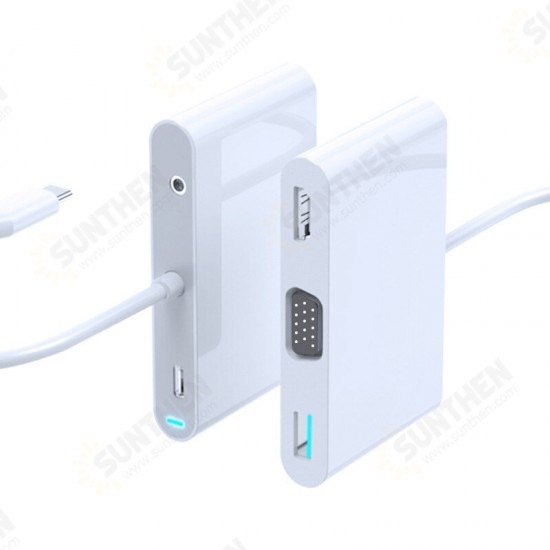 Multifunctional Type-C Hub Docking Station Adapter with SD/ TF Card Reader+USB3.0+HDMI+3.5mm Audio+VGA+PD Fast Charging