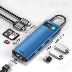 Multifunctional 8-IN-1 Type-C Hub Docking Station Adapter with RJ45 Gigabit Ethernet Port + Indicator Light 100W PD Fast Charging + 4K HDMI + 3*USB3.0 + SD/ TF Card Reader Slot Multifunctional 8-IN-1 Type-C Hub Docking Station Adapter with RJ45 Gigabit Ethernet Port + Indicator Light 100W PD Fast Charging + 4K HDMI + 3*USB3.0 + SD/ TF Card Reader Slot
