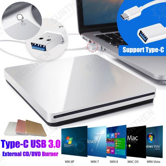 Slim USB External CD Burner Reader Player CD / DVD Player Optical Drive for PC Laptop Windows