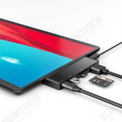 Surface ProX Multifunctional 5-IN-1 Dual Type-C Hub Docking Station Adapter with USB-C PD Fast Charging + USB3.0 + SD/ TF Card Slot + HDMI+3.5mm Audio Port