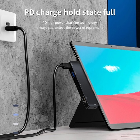 Surface ProX Multifunctional 5-IN-1 Dual Type-C Hub Docking Station Adapter with USB-C PD Fast Charging + USB3.0 + SD/ TF Card Slot + HDMI+3.5mm Audio Port