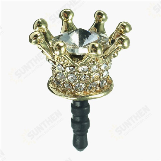 Universal 3.5mm Rhinestone Crown Dirtproof Plug Phone Decoration