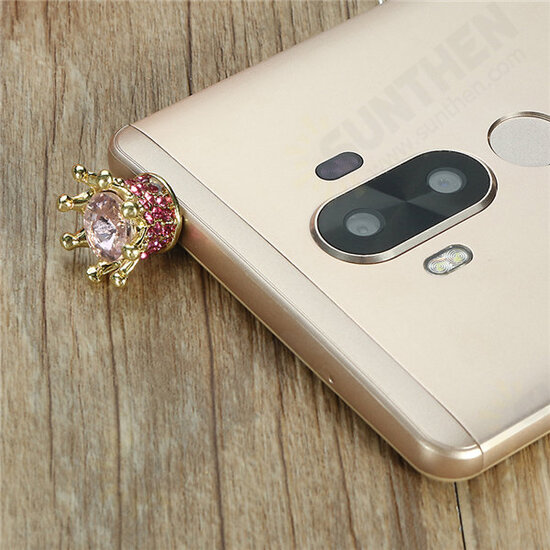 Universal 3.5mm Rhinestone Crown Dirtproof Plug Phone Decoration