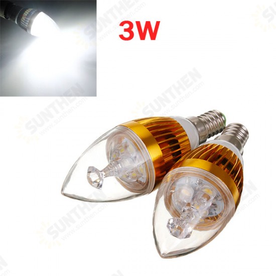 Dimmable E14 3W 3 LED Cool White LED Candle Light Bulb 220V