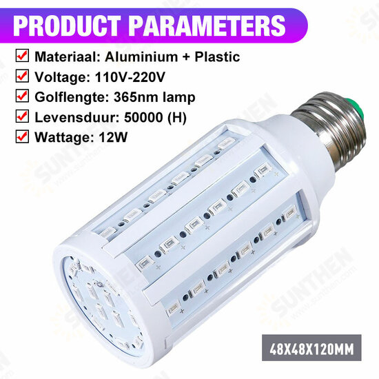 12W UV Germicidal Sterilizer Lamp E27 LED Corn Light Bulb + 110V/220V Remote Control for Indoor Home