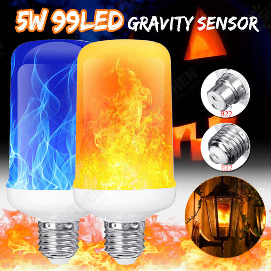 4 Modes Gravity Sensor B22 E27 Flame Effect Fire Light Bulb Super Bright 96 LEDs Decorative Atmosphere Light Christmas Decorations Lamp