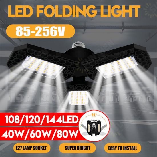 40W 60W 80W E27 LED Bulb SMD2835 Foldable Garage Light Deformable Ceiling Fixture Workshop Lamp AC85-265V