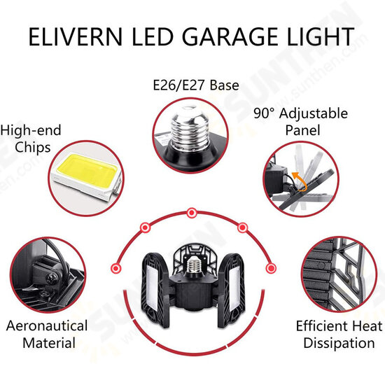 60/80/100/120/150W LED Garage Ceiling Lights 6000LM Garage Lighting Deformable