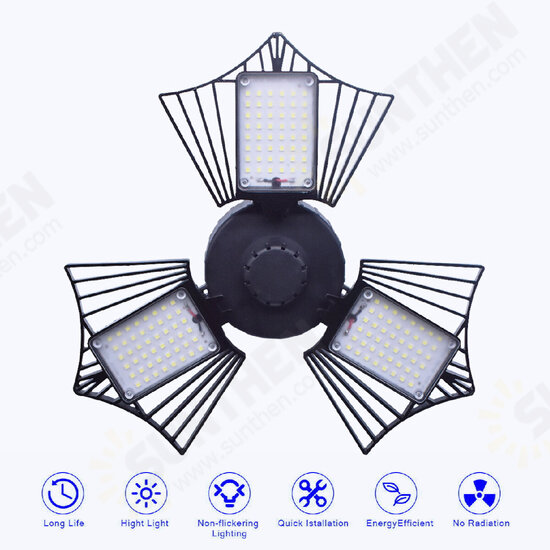 60/80/100W LED Garage Lights Deformable Ceiling Fixture Workshop Shop Three-Leaf