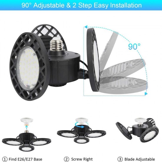 60W E27 2835SMD Sensor LED Garage Light Bulb Foldable Three-Leaves Warehouse Ceiling Lamp AC85-265V