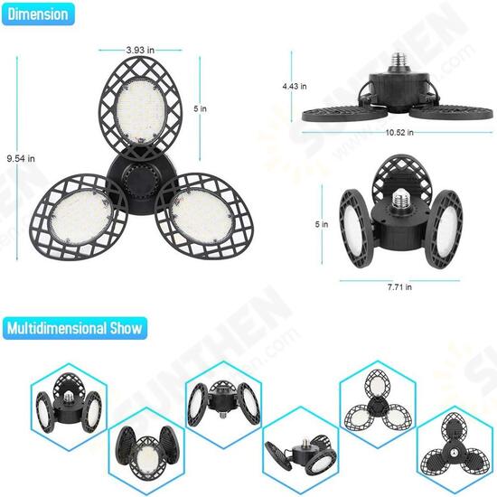 60W E27 2835SMD Sensor LED Garage Light Bulb Foldable Three-Leaves Warehouse Ceiling Lamp AC85-265V