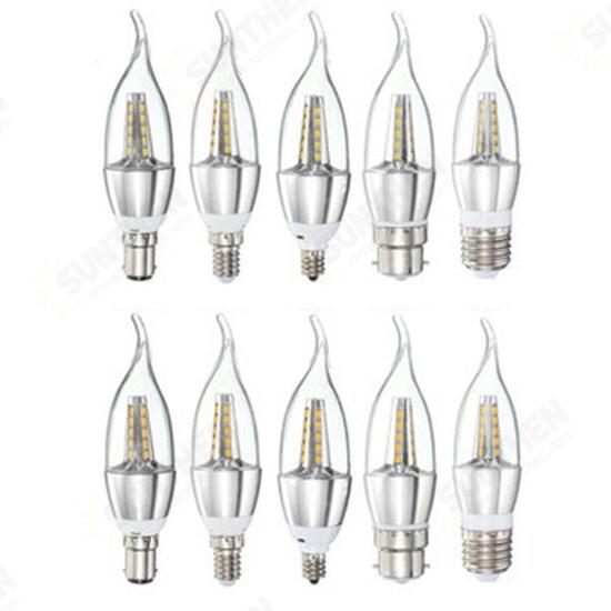 85-265V 4W E27 E14 B22 E12 25 SMD 2835 430Lm Silvery LED Candle Light Bulb Pure White Warm White