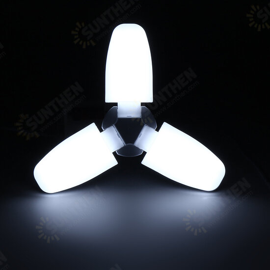 AC85-265V 35W/45W E27 Deformable LED Garage Light Foldable Fan Three-Blade Ceiling Workshop Lamp Bulb