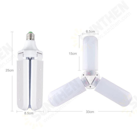 AC85-265V 45W E27 Warm White 2835 228 LED Foldable Fan Blade Angle Adjustable Indoor Light Bulb